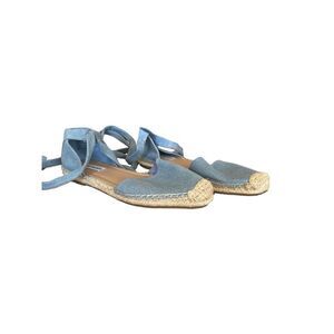 Steve Madden Womens Blue Denim Ankle Wrap Rosette Espadrilles Flat Size 8